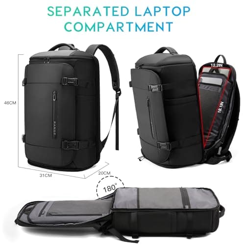 BG FUTURE AESTHETICS Travel Backpack with Shoe Compartment, Weekend Business Hand Luggage, Flight Approved Cabin Luggage, Lightweight and Waterproof for 15.6-17.3 Inch Laptop, Black, L, Business — view 2