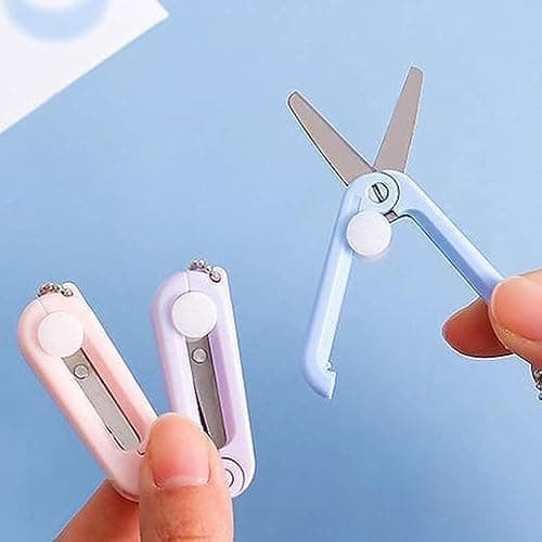 2Pcs Pink Folding Safe Portable Travel Scissors, Foldable Telescopic Cutter, Pocket Mini Scissor with Keychain for Cutting, Scrapbooking, Crafting, Sewing Craft Cutting Tools — view 6