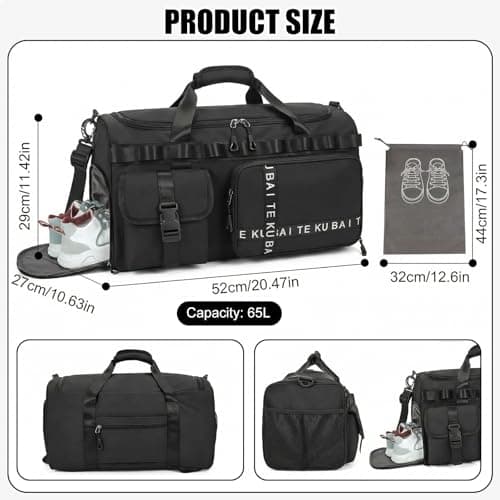 Sports Gym Bag for Women Men, 65L Travel Duffel Bag Overnight Weekend Bags — view 3