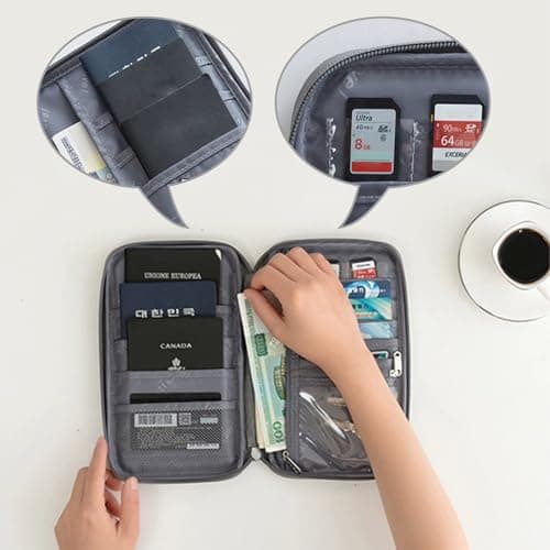 Passport Holder Travel Wallet, Large Capacity Travel Document Holder, Water-Resistant Portable Travel Wallet Organiser for Cash Passport ID Card Credit Cards Flight Ticket Pen - Gifts for Men & Women — view 4