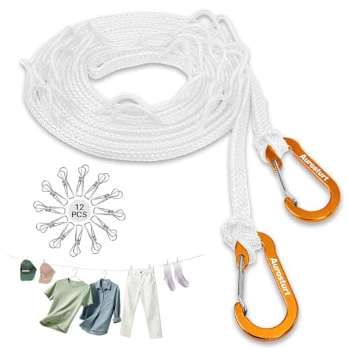 Portable Clothesline for Travel, Windproof Clothing line with Hang Hole, Outdoor & Indoor Laundry Drying with Clothes Clips Camping Accessories