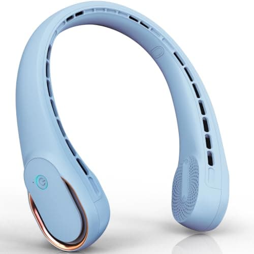 FrSara Neck Fan, Portable Personal Fan Strong Wind, 5200mAh, Air Volume,360° Cooling, No Hair Twisting, Air Volume On 2 Sides, Non-Slip, Quick Charge, Long Use Time, Gift for Dad, Women (Sky Blue)