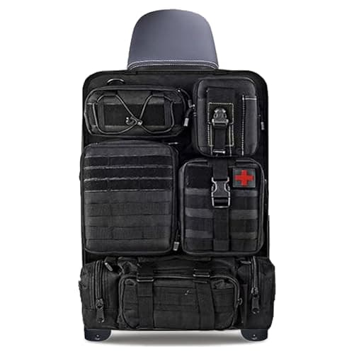 Tactical Car Seat Organizer with 5 Detachable Bag, Car Backrest Protector 600D Oxford Waterproof Tactical Vehicle Seat Back Organiser for Most Vehicle SUV Truck Pickup