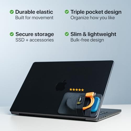 3-Pocket Adhesive Laptop Pouch – Stick-On External SSD, SD Card & Cable Holder – Self-Adhesive Organizer for MacBook, Dell, HP – Compatible with SanDisk, Samsung, Crucial & More — view 6
