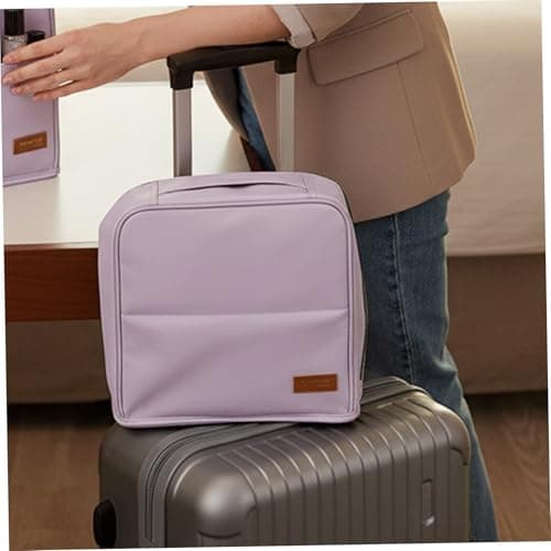 Stand Up Makeup Bag Large Capacity, Standing Makeup Bag with Multiple Compartments for Travel PU Leather Vertical Make up Organizer(Purple) — view 2