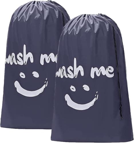 CJWLKJ 2-Pack XL Travel Laundry Bags, Machine Washable Dirty Clothes Organizer, Large Enough to Hold 4 Loads of Laundry, Easy Fit a Laundry Hamper or Basket (Grey, 24" x 36")