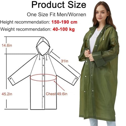 UPSEN Rain Ponchos for Adults, Reusable Raincoats for Women Men, 2 Pack Emergency Rain Jacket with Hood for Disney Outdoor, Green — view 2