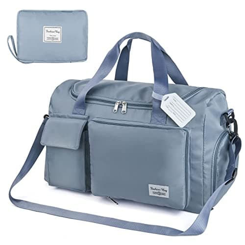 Flintronic Travel Duffel Bag, Foldable Gym Bag Overnight Weekend Bags for Women, Lightweight Hospital Bag with Wet and Dry Separation Bag, Large Holdall Bag Cabin Bag for Sports and Travel - Blue