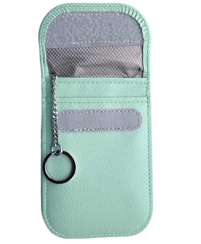 RFID Signal Blocker Faraday Pouch for Car Keys, Gate Remote, Premium PU Leather, Jammer for Keyless Entry, Relay Attack Prevention, Anti-Theft Protection (Light Green) — view 3