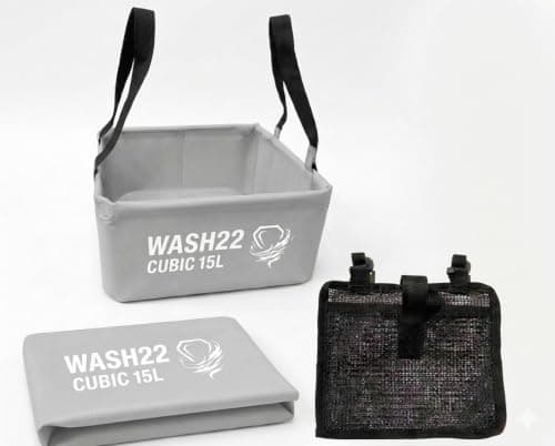 WASH22 15L Collapsible Camping Washing Up Bowl with Mesh Bag - Grey