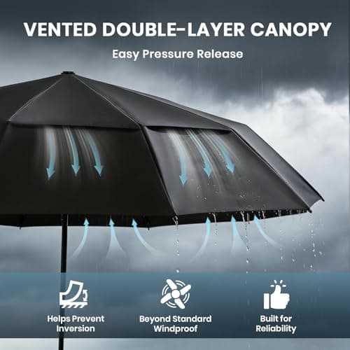 Zukdure Windproof Umbrella, 10-Rib Strong Umbrella Upgraded Reinforced Fibreglass Frame Double-Layer Ventilated Anti-Flip Canopy Quick-Dry Water-Repellent Fabric Travel Business Black — view 4
