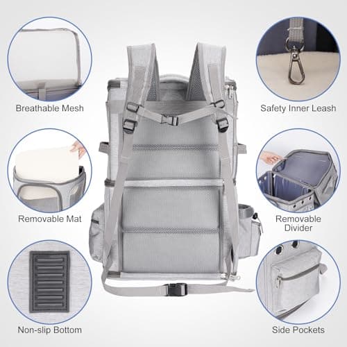 FASNATI Double-Compartment Pet Carrier Backpack for 2 Cats, Grey, XL — view 3