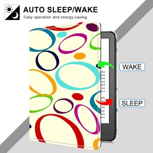 Case for 6" 2024/2022 Device, TOKILO Lightweight Premium PU Leather Sleeve Case for 6" (11th Generation, 2024/2022 Release) with Auto Sleep Wake/Hand Strap/Foldable Stand, Colorful Circle — view 2