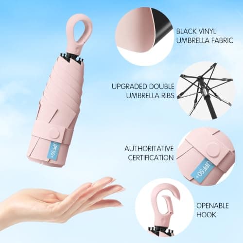 WoRuyKot Mini Sun Travel Umbrella Ring handle Coating Layer Fabric Blocking/anti Compact Folding Purse Umbrella/Lightweight Small (Black) — view 6
