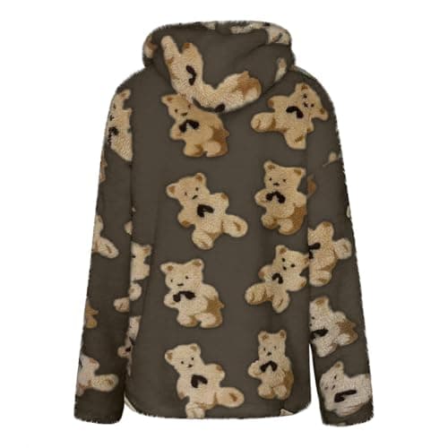 Womens Fleece Coat - Bear Fluffy Fuzzy Hoodies, Teddy Long Sleeve Sherpa Sweatshirt, Comfy Cosy Jackets, Ladies Soft Winter Warm Pullover Tops, Pockets, Oversized Outwear, Walking Travel Uk Brown L — view 4