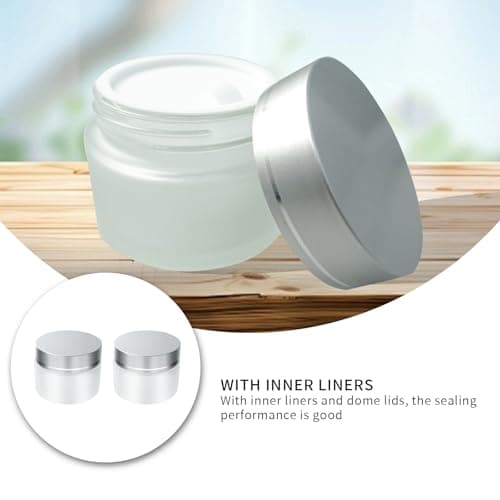 XNJIHWA 2Pcs Empty Cosmetic Containers Jars 50ml/50g,Transparent Refillable Frosted Cosmetic Glass Jars with Screw Silver Lids and White Inner Liners for Face Cream Lotion — view 6