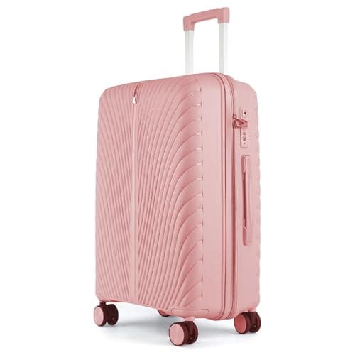 Fly Kite Luggage 28 Inch Large Suitcase 100% Polypropylene Hard Shell with Aluminium Trolley Handle Real TSA 3 Digit Secure Lock 360° Smooth Wheels Lightweight Suitcase|Light Pink