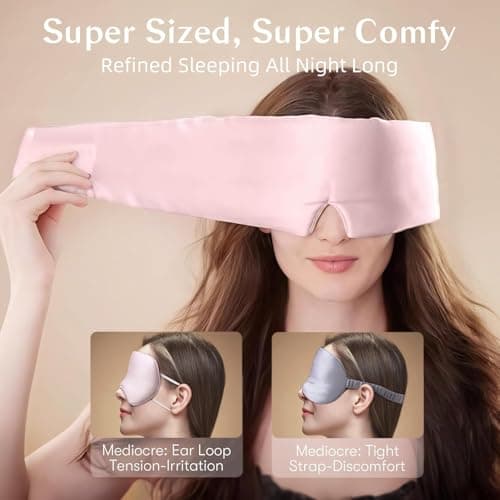 TOPNMA 100% Silk Sleep Mask, Large Blackout for Side Sleeper - Lotus Pink — view 3