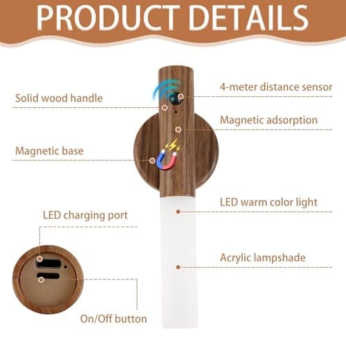 USB Rechargeable Wall Lights Wireless LED Motion Sensor Night Light Portable Stick on Wall Lights Removable Magnetic Cordless Automatic Battery Strip Lamp for Indoor Hallway Bathroom Stairway (Brown) — view 4