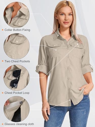 Peysuck Women's Safari Shirts, UPF 50 Sun UV Protection Light Khaki — view 6