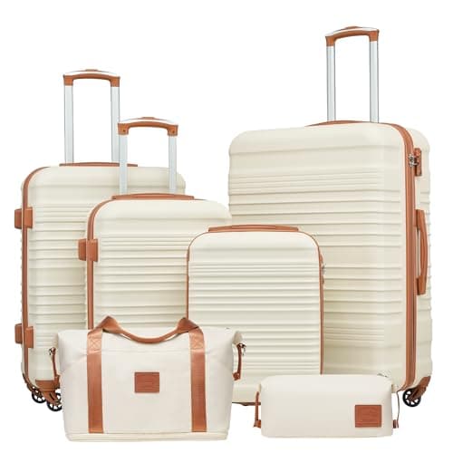 COOLIFE Luggage Sets 6 Piece 16 20 24 28 Inch Suitcase Set ABS+PC Shell TSA