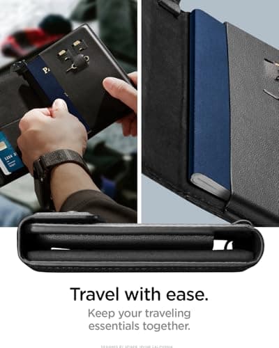 Spigen Passport Holder with Airtag Holder, Passport Cover with RFID Blocking and SIM Card Pin, Made of Vegan PU Leather - Black — view 2