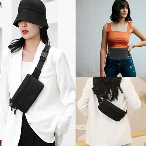 Bumbags Waist Fanny Pack Ladies Fashion Bum Bag with Adjustable Belt for Sport Hiking Girls Women Men (Black) — view 4