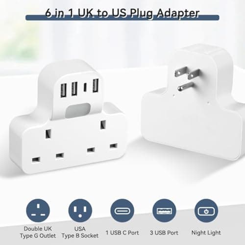 UK to USA Plug Adapter with 4 USB,2 Way Grounded UK to US Travel Adaptor — view 2