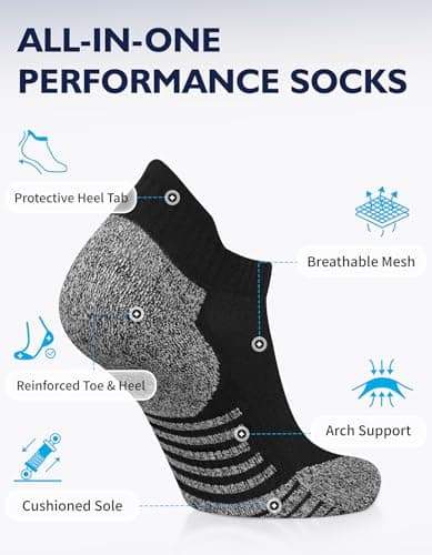CLOSEMATE 6 Pairs Sport Trainer Ankle Socks for Men(6Black,Size L) — view 2