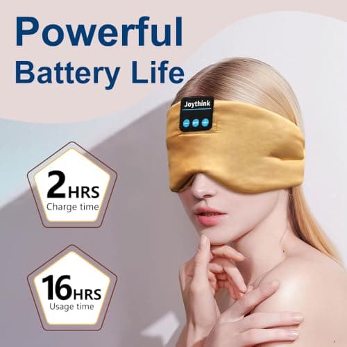 Joythink Sleep Headphones Bluetooth Sleep Mask Silk Headband Earphones Bluetooth Eye Mask for Sleeping On Side Blackout Soft Sleep Earphones Music Kids Children Eye Cover Champagne Gold — view 4
