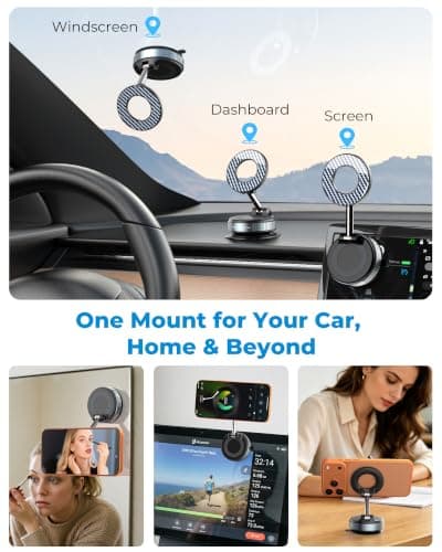 PlusAcc Vacuum Magnetic Phone Holder for Car - Suction Phone Mount 360°Rotatable Foldable Portable Strong Magnet Stand for iPhone17/16/15/14/13/12 Pro/Pro Max on Mirror, Smooth Surface, Windscreens — view 2