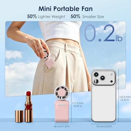 GEMWON Portable Handheld Turbo Fan High Speed, 100 Speed 12H Cooling, Small Hand Held Fan, Rechargeable Mini Personal Hand Fan, Battery Operated Neck & Desk,Travel Essentials, Holiday Gifts Pink — view 2