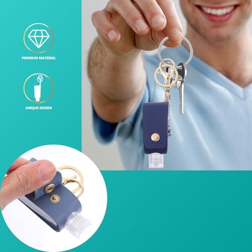 PACKOVE Portable 30ml Hand Keychain Set with Navy Pu Leather Case, 2pcs Refillable Travel Lotion Bottle Holders with T-shaped Bottles for Hand Hygiene On-the-go — view 5