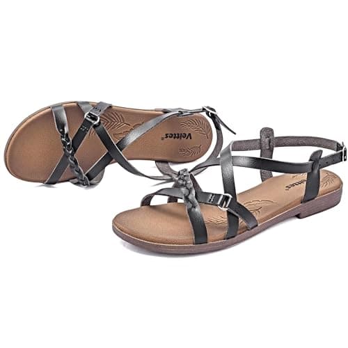 Veittes Women's Dressy Casual Strappy Flat Slide Sandals,Black 7.5 — view 4