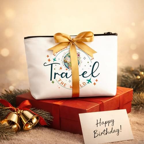 Travel Gifts for Women, Travel the World Makeup Bag, World Traveling Cosmetic Bag, Waterproof Organiser with Zipper Toiletry, Girls Make up Bag for Travelers Friends Flight Attendant Graduation — view 6