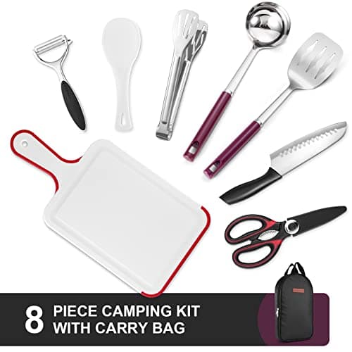 Odoland Camping Kitchen Utensil Organizer Travel Set with Tongs, Scissors, Cutting Board, Rice Paddle and Water Resistant Case for Indoor Daily Meal or Outdoor Hiking Picnic and Trekking — view 2