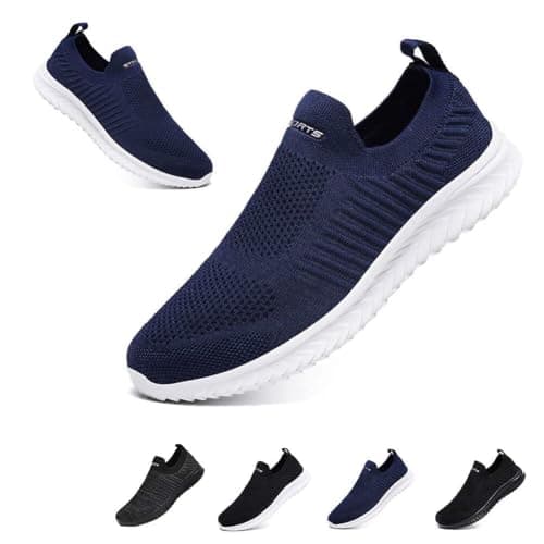 Mens Womens Slip On Trainers Casual Nordic Walking Shoes Breathable Running Shoes Nurse Work Shoes Lightweight Tennis Shoes Soft Mesh Gym Workout Sneakers Deep Blue EU42 Convert UK8