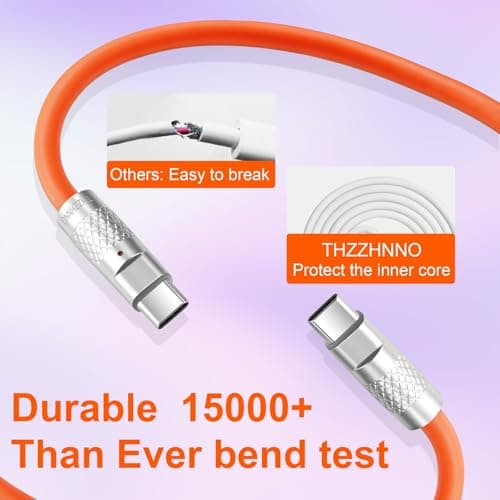 Thzzhnno Silicone USB C 3.2 Gen2 Cable 1.5M, Ultra Flexible & Soft USB C 20Gbps 4K@60Hz Video Fast Charging 100W Type C Cable for Thunderbolt 3, iPad, MacBook, Galaxy S21 (Orange) — view 5