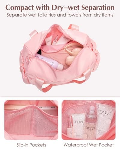 Small Gym Bag Womens with Yoga Mat Holder and Wet Compartment, Pink — view 3