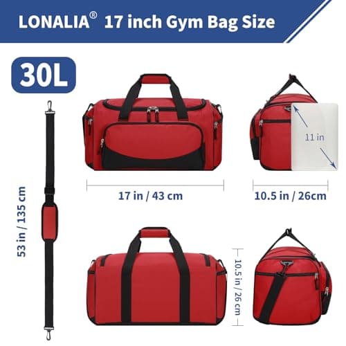 LONALIA Small Holdall Bag 30L, Gym Duffle Bag, Red — view 2
