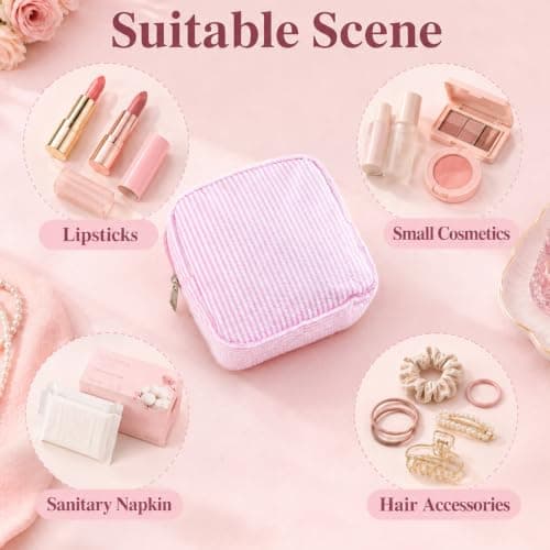 VIZIVOLT Pink Striped Period Bag, Portable Sanitary Pad Storage Bag, Reusable Period Bags for Teenage Girls Women Tampons Holder for Purse, Lightweight Breathable Sanitary Bags — view 5