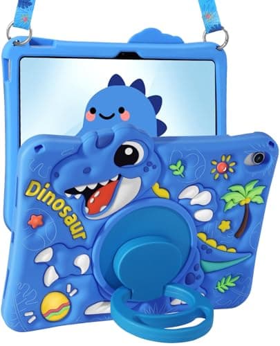 Kokaade for iPad 10th Generation Case - for iPad A16 Case 11 Inch with Shoulder Strap & Rotating Stand, Soft Silicone Cute Cartoon Blue Dinosaur for Boys Kids