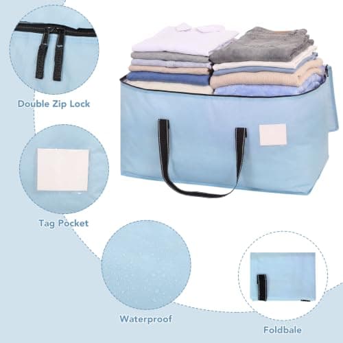 Dntorx 2 Pack 90L Moving Bags,Waterproof Moving Boxes with Zips,Light Blue — view 5
