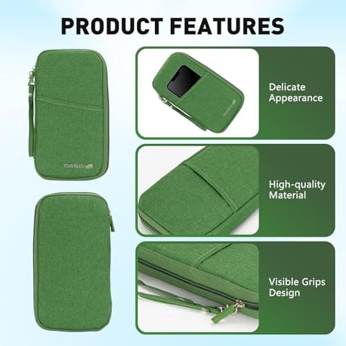 Fychuo Passport Holder Travel Wallet, Large Capacity Travel Document Holder, RFID Blocking Waterproof Portable Travel Wallet Organiser for Cash Passport ID Card Credit Cards Flight Ticket Pen (Green) — view 4