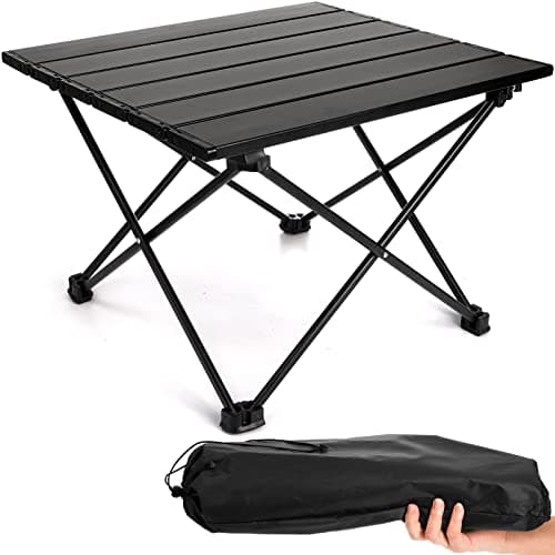 SOUJOY Camping Side Table, Portable Folding Beach Table, Small Aluminum Picnic Backpacking Table for Outdoor Cooking, BBQ, Hiking, Boat, Travel, 15.5" L x 13.4" W x 12.6" H