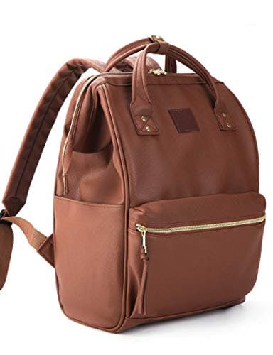 Kah&Kee Leather Laptop Backpack for Women, 14-15 Inch Professional Work Bag, Water-Resistant Vegan Leather Doctor Bag Backpack for Teacher, Nurse & Travel, Fits MacBook Pro 15 (Brown,Medium)