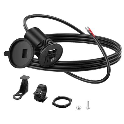 PNGKNYOCN Motorcycle USB Charger with Switch,12V 1.5A USB 10.5W PD Outlet Single Ports Waterproof Charger for Marine Vehicle RV Boat Truck UTV