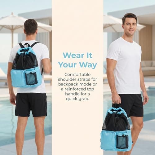 Swimming Bags For Adults & Swim Bag Kids, Large Beach Bag Mesh Drawstring Backpack, Multifunctional Gym Bag With Wet/Dry Compartment & Water Bottle Holder For Swimming, Beach, Gym, Workout Gear — view 6