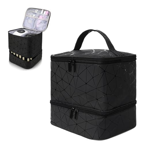 Dexpally Nail Polish Storage Nail Case Double Layer Portable Nail Polish Organiser Nail Polish Bag for 30 Bottles (Black 2)