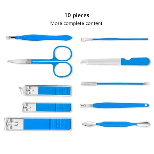 Manicure Set 10pcs Professional Nail Clippers Kit, Blue — view 2